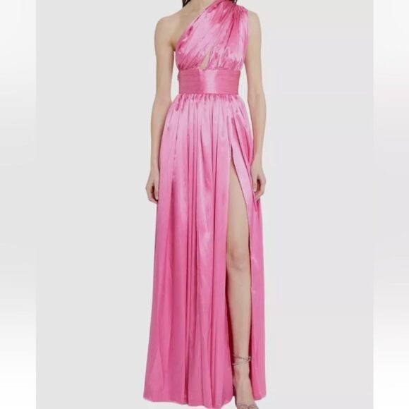 Bronx and Banco Aphrodite Ruched One Shoulder Cutout Pink Gown 4/5 NWT  $780 - Picture 4 of 9